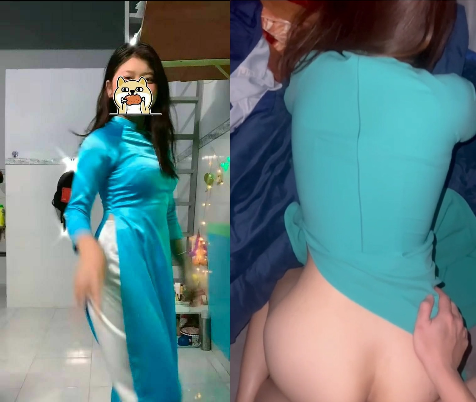 Sex nữ sinh áo dài bướm múp ít lông